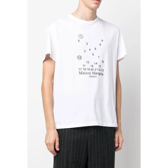 Maison Margiela Bubble Numeric Logo Embroidered Tee Shirt in White Black M - Picture 1 of 5
